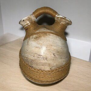 Unique Artisan Made Wedding Pottery Vase Signed from Chile Wrapped in Rope